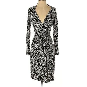 LK Bennett V-Neck Tie Waist Long Sleeve Geometric Print A-Line Dress Size 4